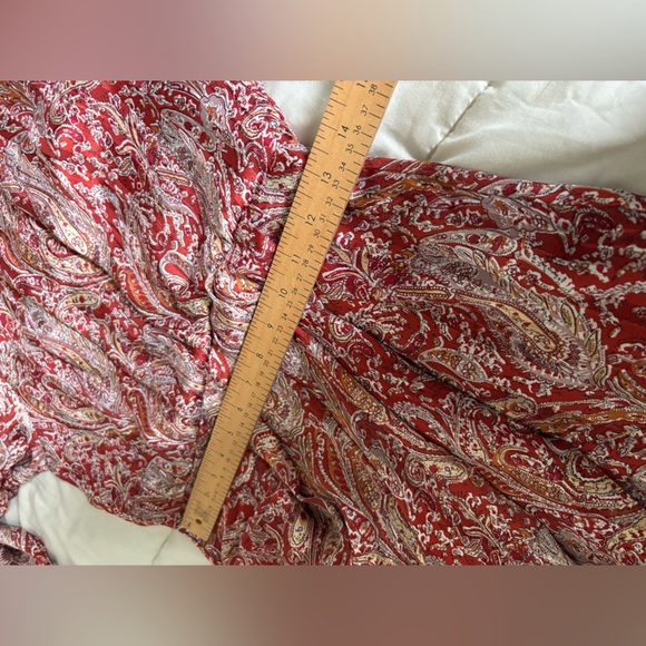 Lulus small rust red paisley mini dress mock neck balloon sleeve wrap skirt - Picture 11 of 14